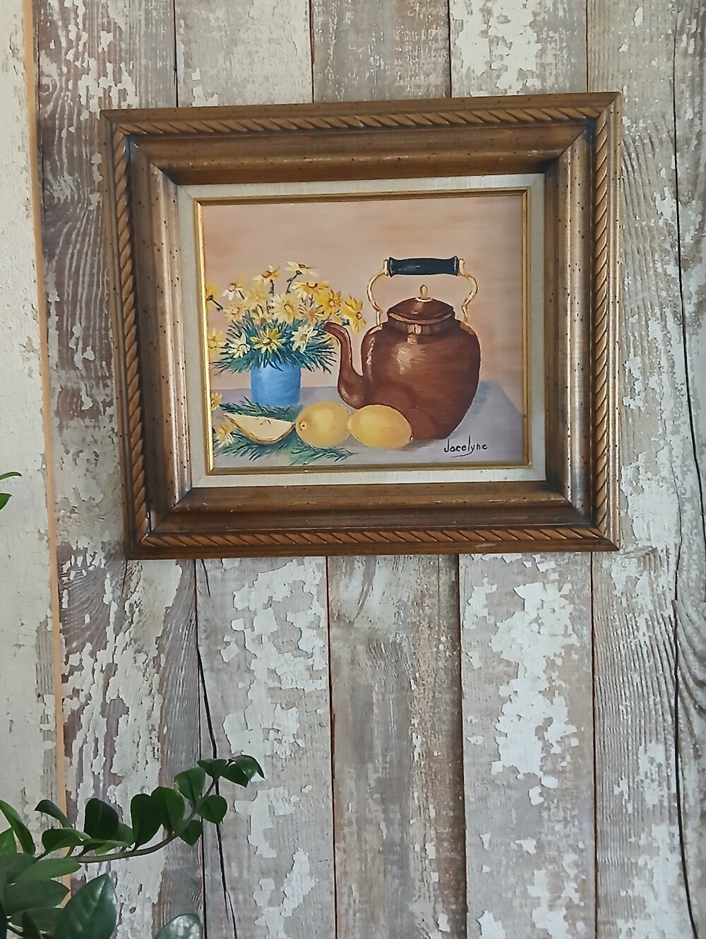 Framed Still Life Wall Art - Brown Teapot and Yellow Lemons